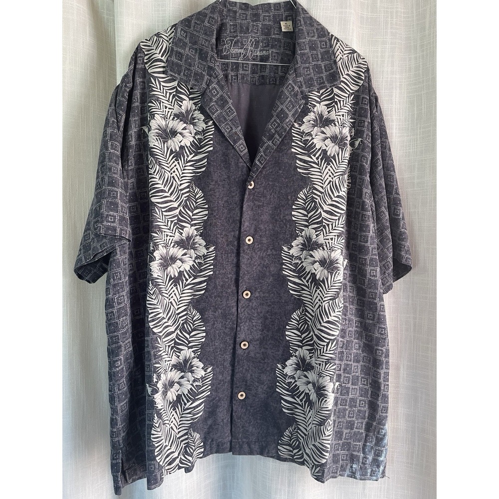 Tommy Bahama Silk Shirt XL Gray Floral Camp Casual Mens Resort